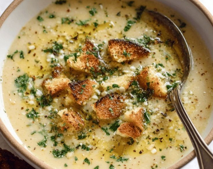 Easy Creamy Roasted Garlic Soup Recipe: Homemade Tutorial top view