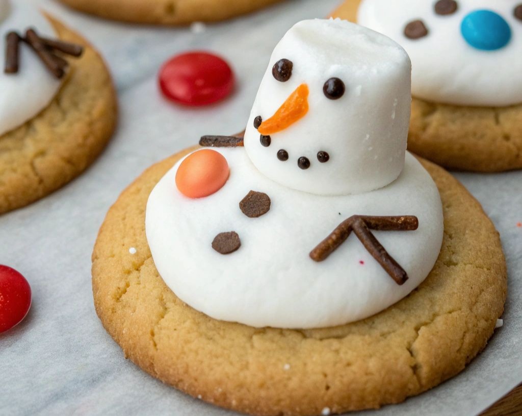 Melted Snowman Biscuits Easy Christmas Cookies Kids Party Food top view
