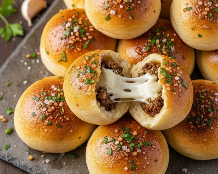 Cheesy Garlic Parmesan Cheeseburger Bombs Bites Recipe suggested serving