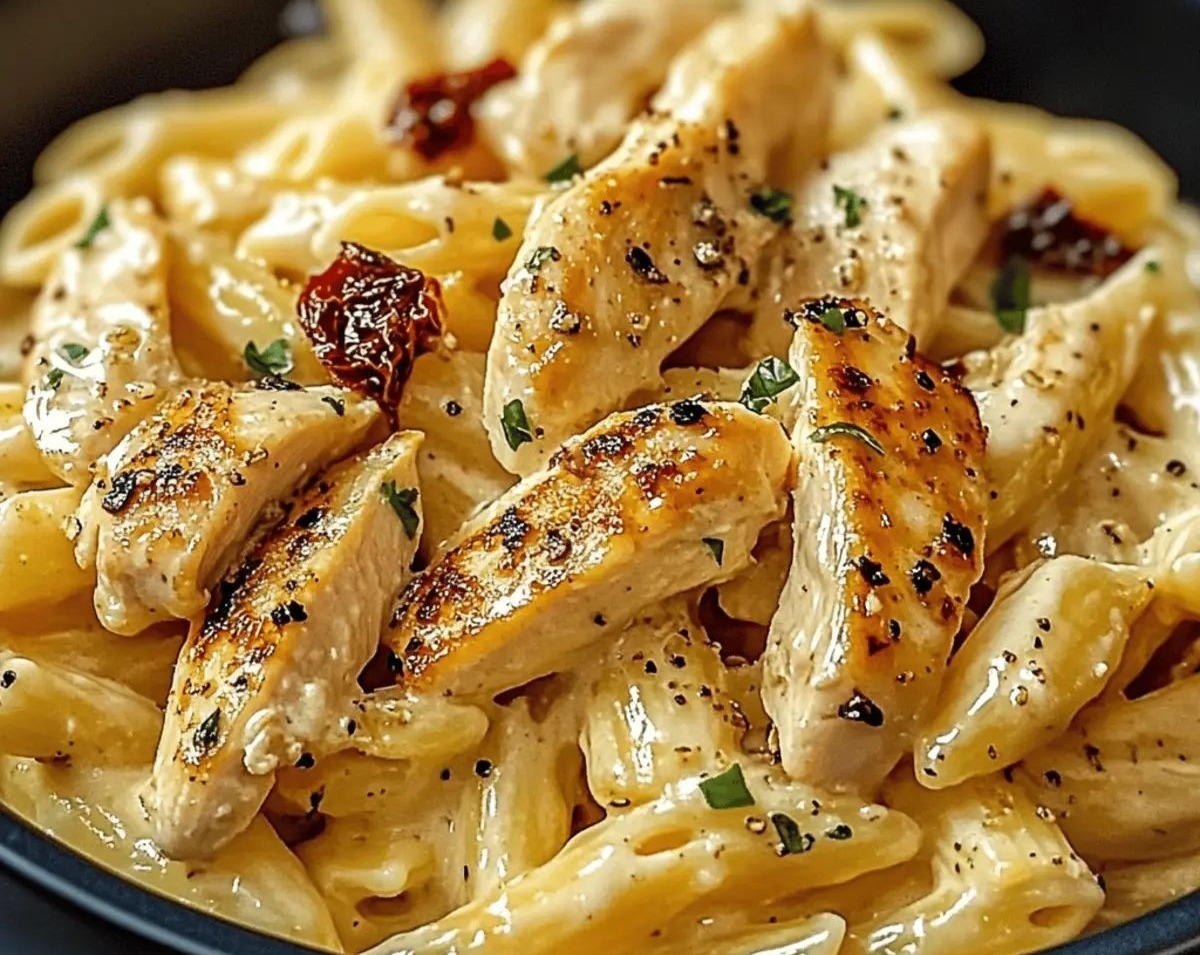 Delicious Cheesy Chicken Pasta Easy Lunch Dinner Recipe Ideas top view