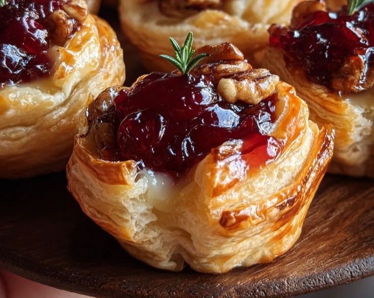 Easy 3-Ingredient Cranberry Brie Puff Pastry Holiday Bites top view