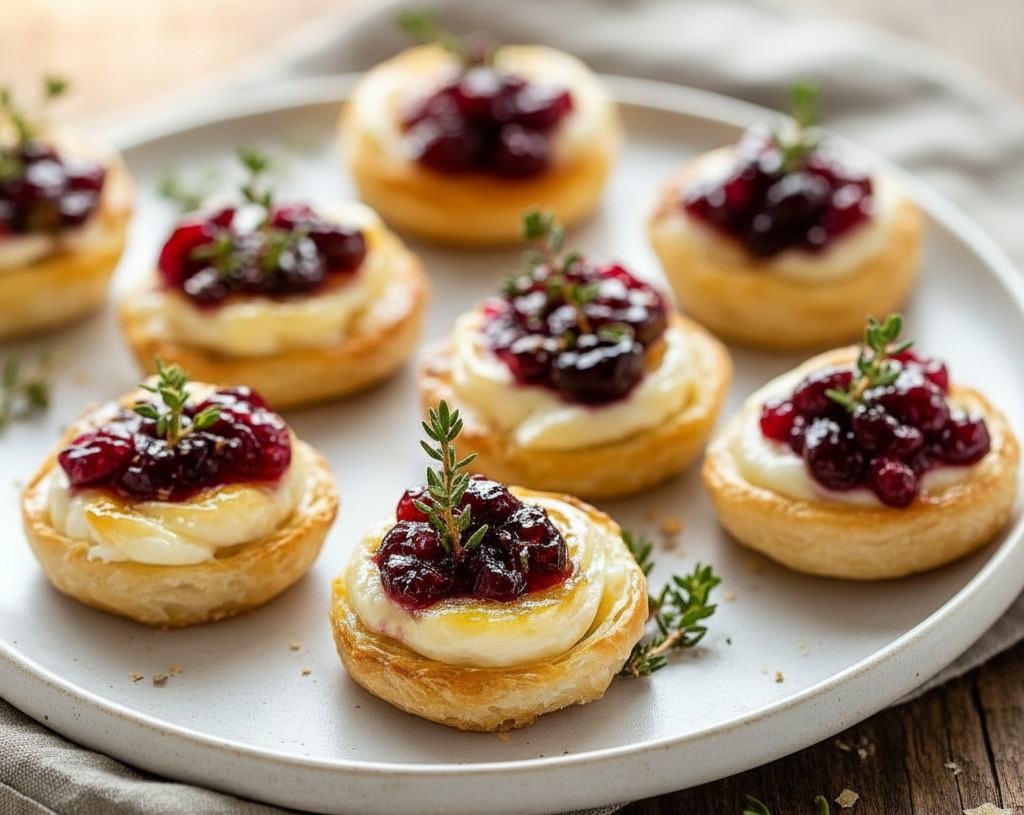 Easy 3-Ingredient Cranberry Brie Puff Pastry Holiday Bites suggested serving