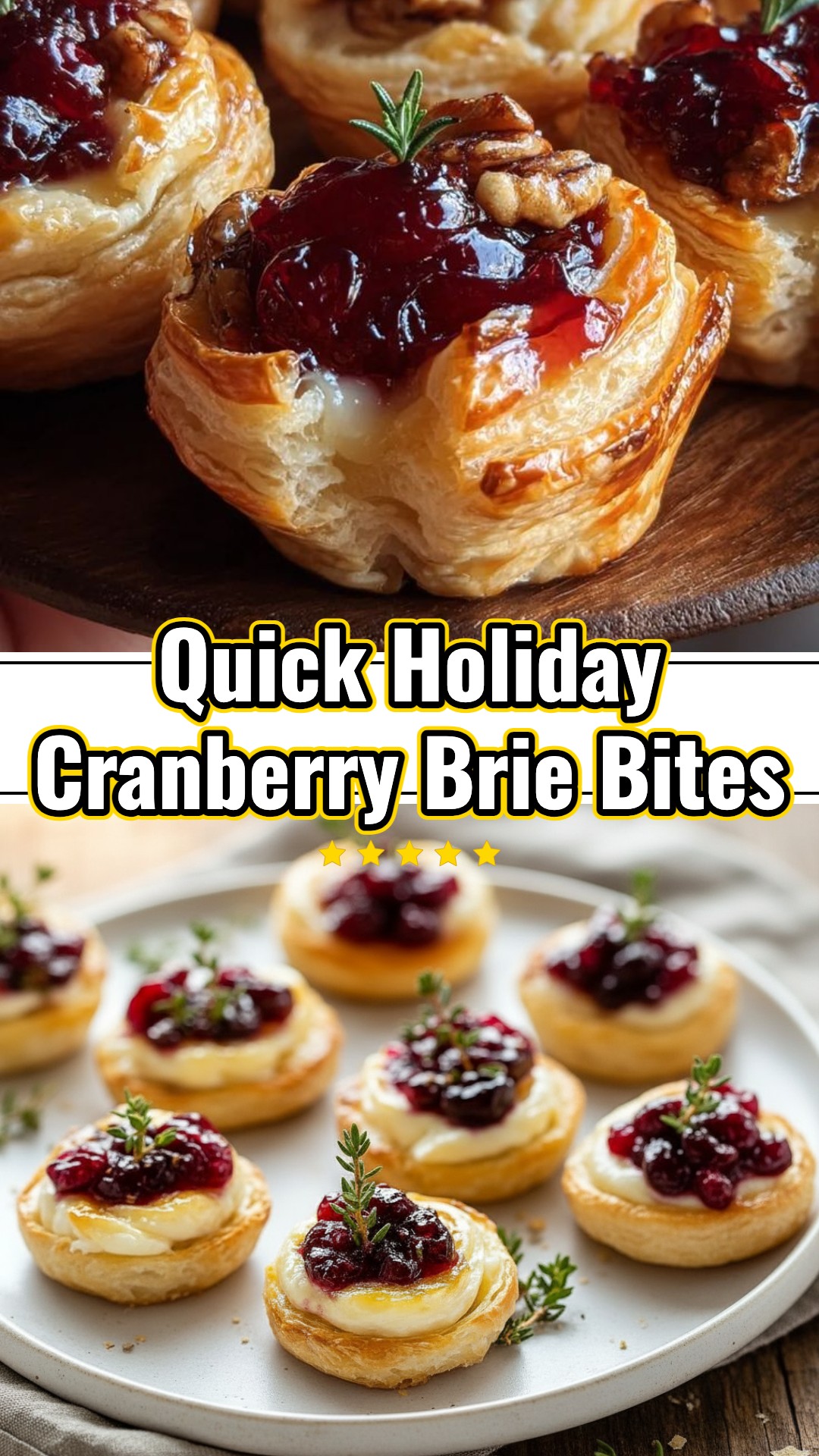 Easy 3-Ingredient Cranberry Brie Puff Pastry Holiday Bites