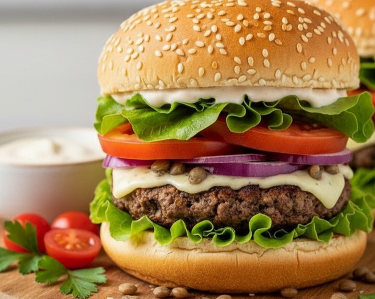 Easy 6-Ingredient Lentil Burgers: Make Healthy Vegetarian Fast Recipe suggested serving
