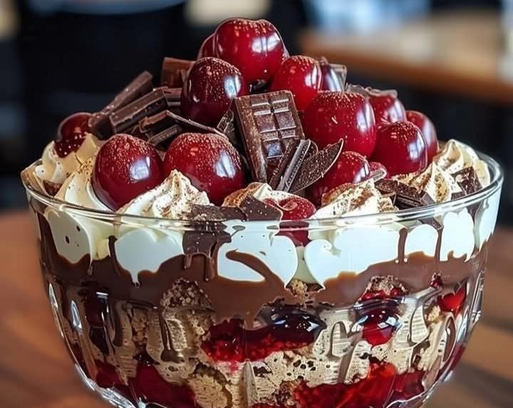 Easy Christmas Black Forest Trifle Best Holiday Sweet Dessert top view