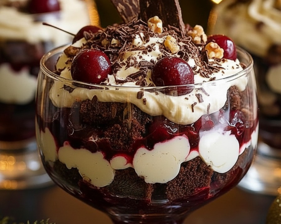 Easy Christmas Black Forest Trifle Best Holiday Sweet Dessert suggested serving