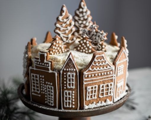 Festive Gingerbread Village Cake Ultimate Christmas Decor Design top view