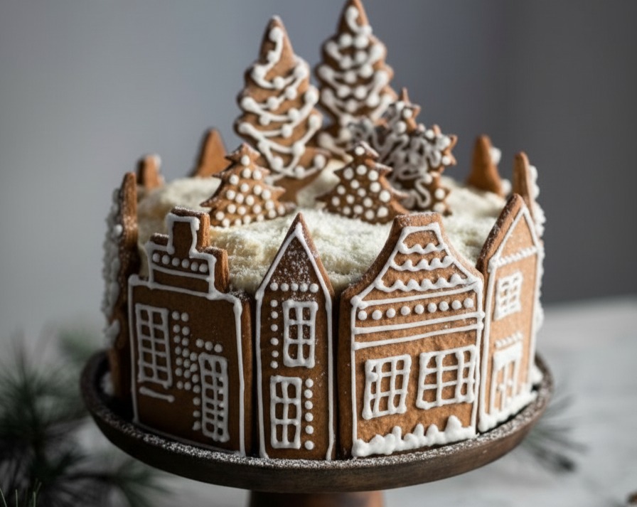 Festive Gingerbread Village Cake Ultimate Christmas Decor Design suggested serving