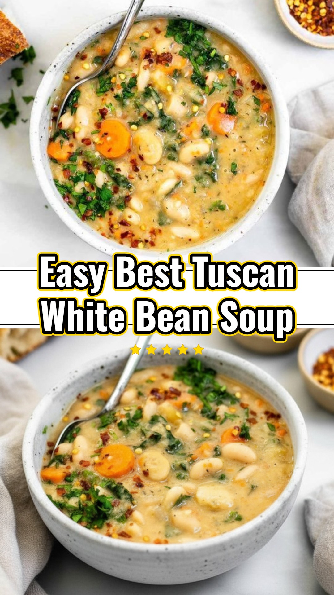 Hearty Vegetarian Tuscan White Bean Soup with Spinach and Herbs