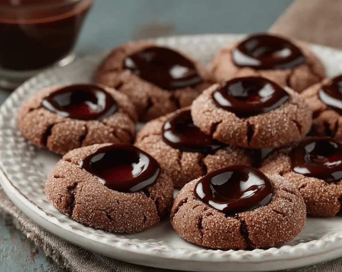 How To Make Dark Chocolate Christmas Thumbprint Cookies top view