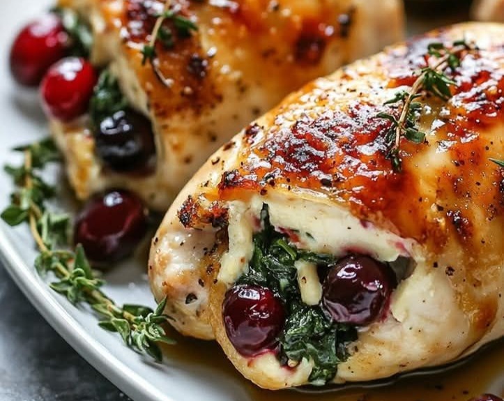 Impressive Cranberry Brie Stuffed Chicken for Elegant Holiday Dinners top view
