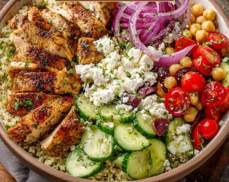 Clean Mediterranean Chicken Bowl: Wholesome, Savory & Healthy Dinner top view