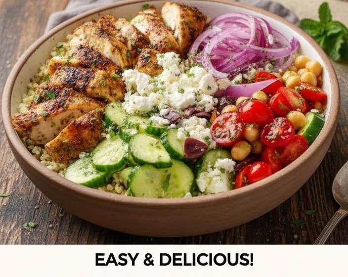 Clean Mediterranean Chicken Bowl: Wholesome, Savory & Healthy Dinner suggested serving