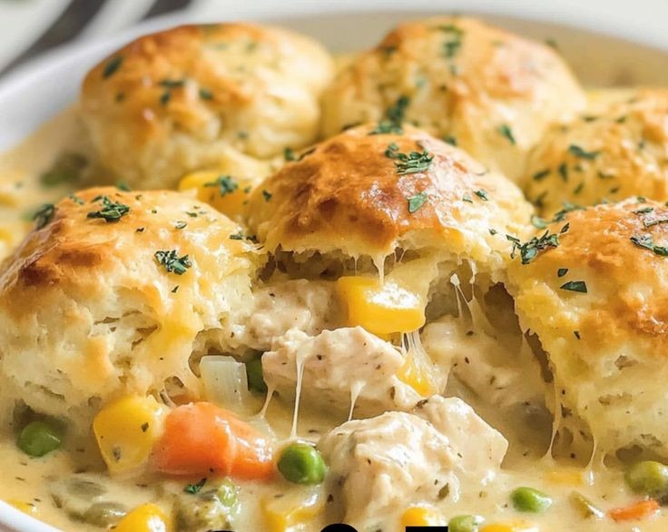 Easy Chicken Pot Pie with Biscuits Dinner Ideas top view