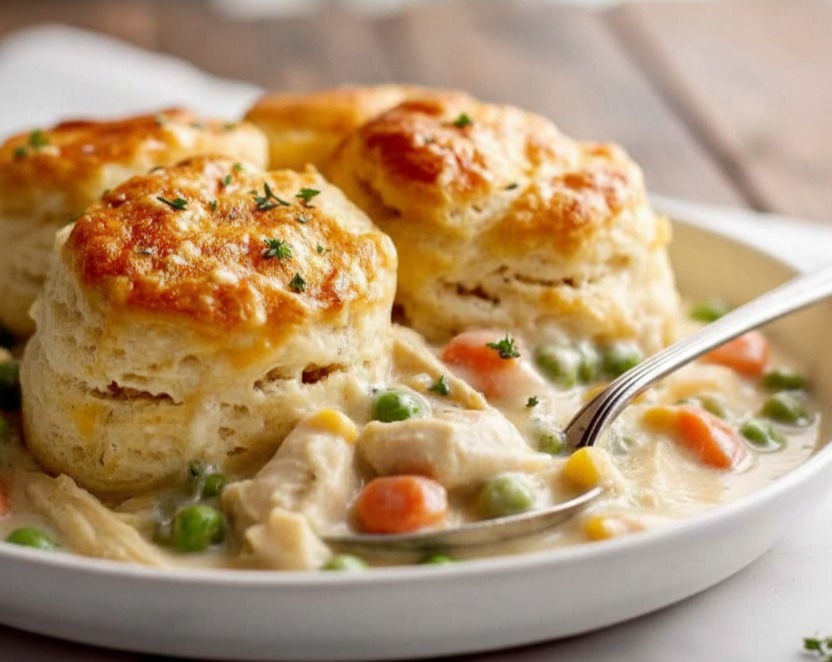 Easy Chicken Pot Pie with Biscuits Dinner Ideas suggested serving