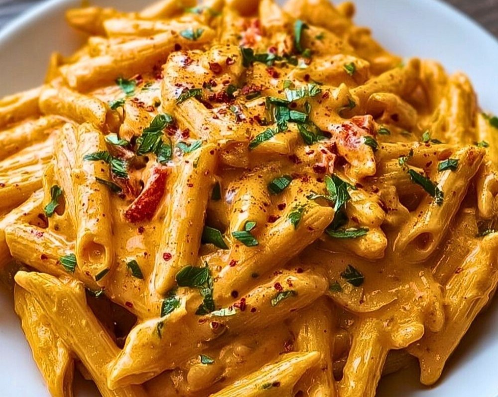 Easy Roasted Red Pepper Pasta Quick Healthy Homemade Recipe top view