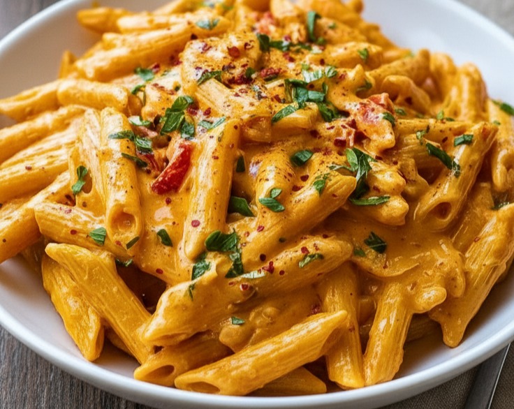 Easy Roasted Red Pepper Pasta Quick Healthy Homemade Recipe suggested serving
