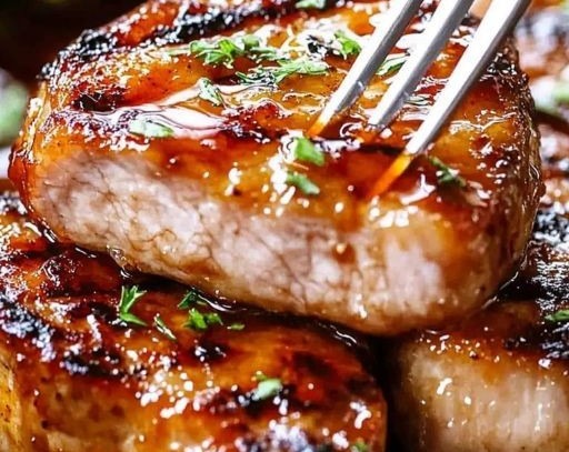 Honey Garlic Pork Chops Asian Chinese Style Dinner top view