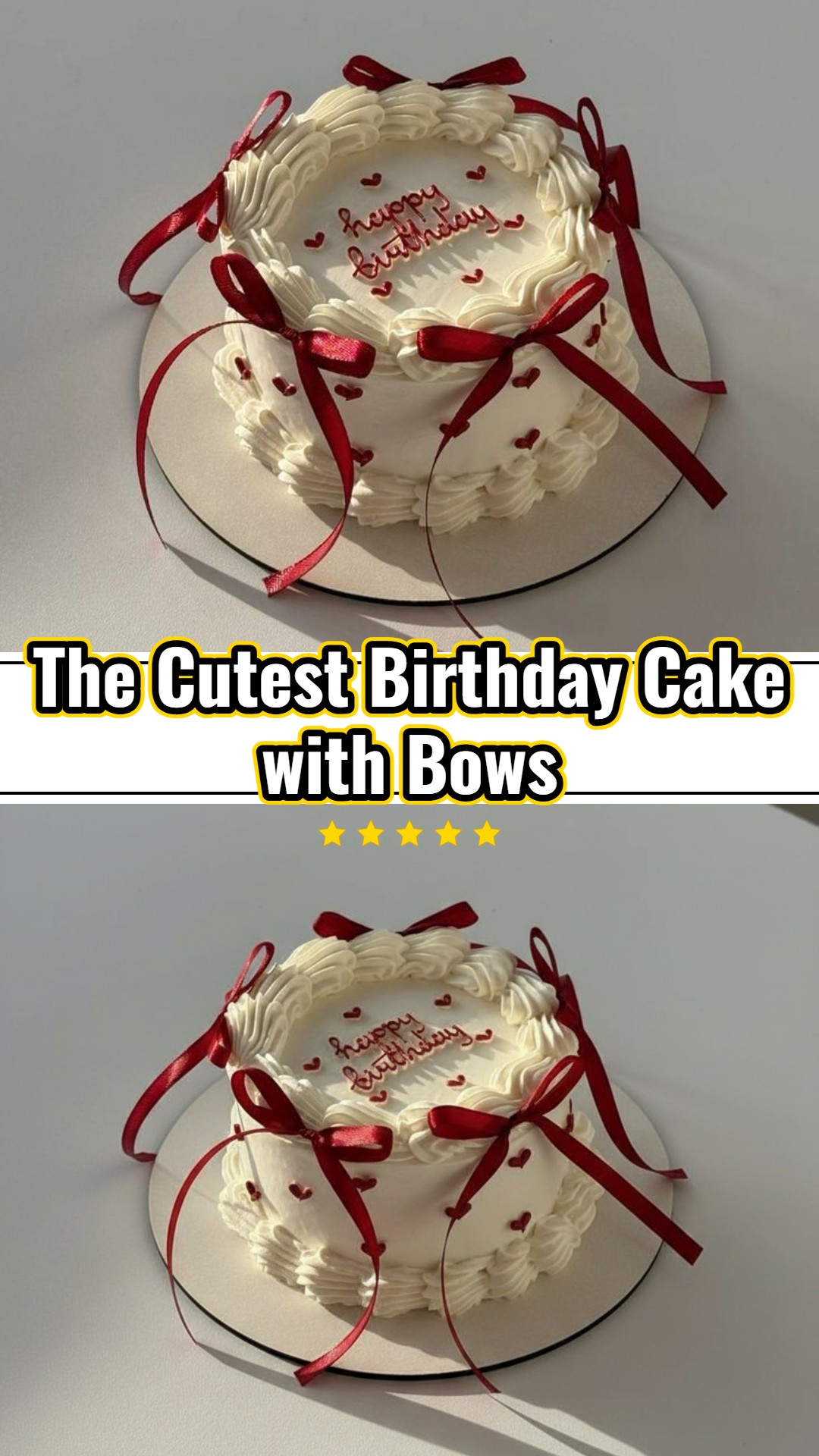 Vintage Bento Birthday Cake with Bows Aesthetic Red White Design