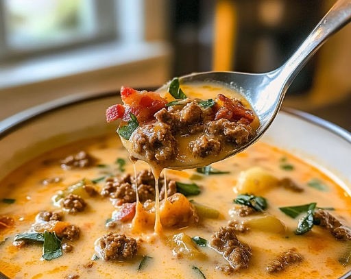 Grandma's OMG Delicious Cheeseburger Soup Creamy Potato Ground Beef suggested serving