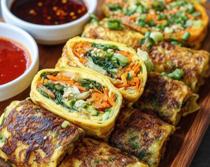 Gyeran Mari Colorful Korean Rolled Omelette with Vegetables Recipe suggested serving