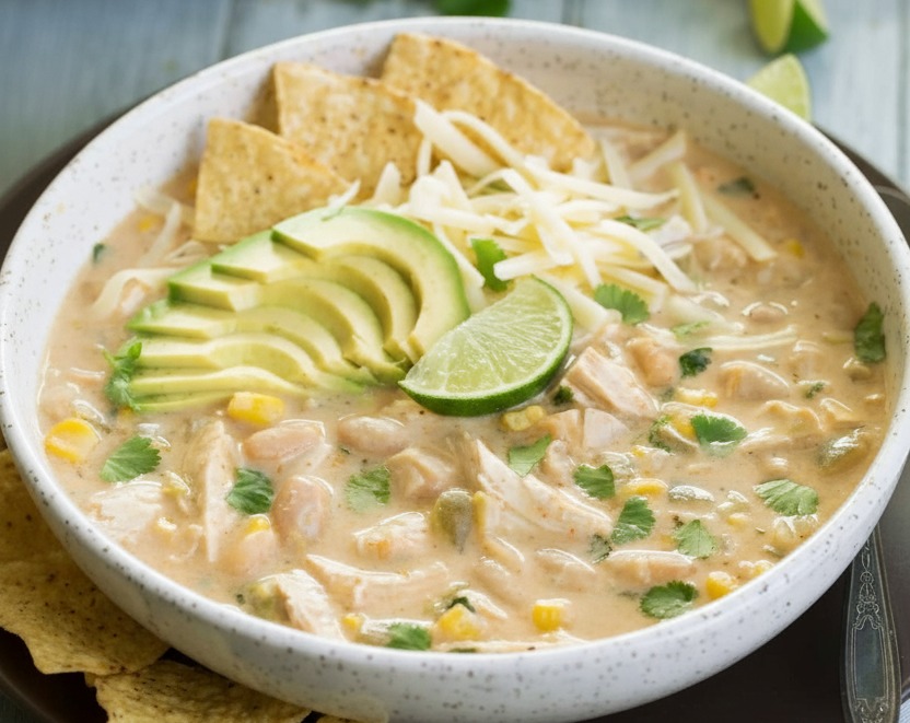 Healthy White Bean Chicken Chili Easy Kitchen Recipe suggested serving